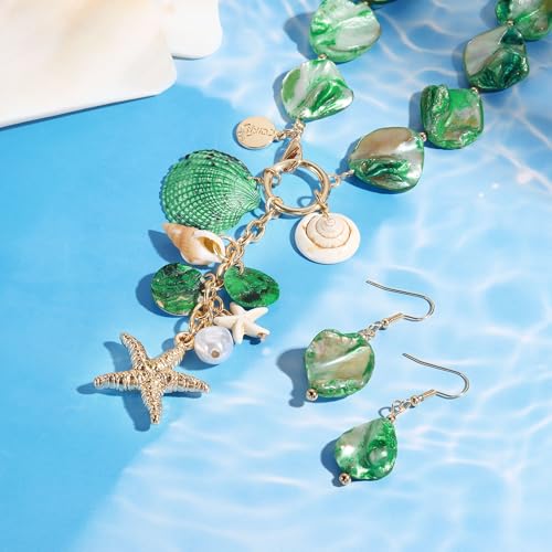 Image of Coiris Natural Seashell Choker Necklaces Earrings Jewelry Set for Women Starfish Shell Freshwater Pearl Collar Necklaces for Women Irregular Mother of Pearl Jewelry Set