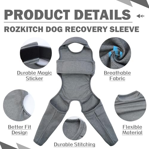 Image of ROZKITCH Back Leg Cover for Dogs Licking for Rear Right Left Leg, Pet Prevent Licking Wound Elbow Protector, Dog Wound Protector Garment Medium for Sprain ACL CCL Arthritis Joint Care Grey M