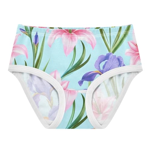 Cotton Girls Underwear Toddlers Watercolor Pink Lilies Purple Irises Panties for Girl Designer Underpants Briefs 2t