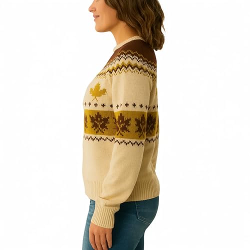 Women's Fall Maple Leaf Knit Sweater Autumn Crewneck Pullover Jumper Thanksgiving Outfit Pumpkin Patch Sweater Gift2