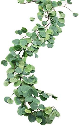 Shiny Flower Artificial Eucalyptus Garland Vines, Faux Hanging Eucalyptus Leaves Vines Silky Eucalyptus Leaves Handmade Garland Greenery Vines for Wedding Party Home Decor