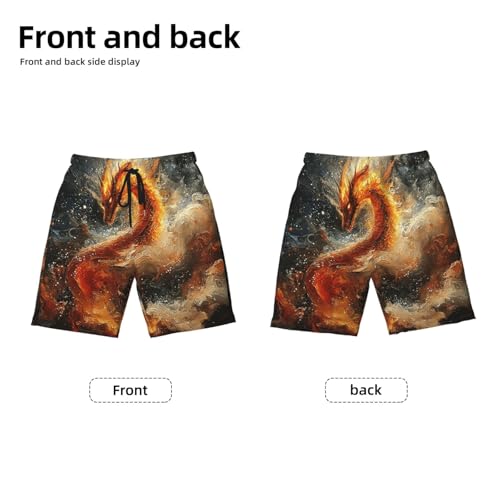Boys Beach Board Shorts Swim Trunks Teen Kids Quick Dry Bathing Suits, Galaxy Fire Dragon Art2