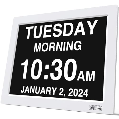 Image of American Lifetime 【New 2024 Dementia Clock Large Digital Clock for Seniors, Digital Clock Large Display, Custom Alarms, Clock with Day & Date for Elderly, Large Number Digital Clock White, 15 Inch