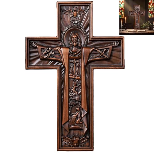 Crucifijo de madera de cerezo QIADGE, el regalo de Navidad perfecto para bendecir un nuevo hogar