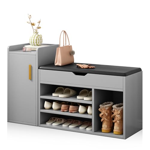 Opiniones de Zapateras de madera para closet comprados en linea. 50 CAREEPD Zapatero Organizador de 3 Niveles con Estantes Ajustables, Mueble Zapatero con Asiento Tapizado, Ahorra Espacio, Minimalista para Entrada, Sala De Estar y Dormitorio