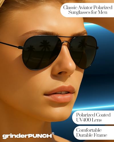 Image of grinderPUNCH Polarized Aviator Sunglasses Men Women 70s Retro Costume UV400
