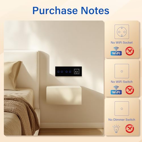 BSEED Touch Lichtschalter mit Steckdosen doppelte 2 Fach 1 Weg Wandschalter mit einer Steckdose Unterputz Touchscreen-schalter mit Glasrahmen 228mm Schwarz