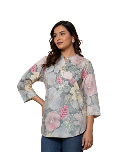 Image of Women's Floral Printed Cotton Kurti Summer Cotton Tunic Top for Girls