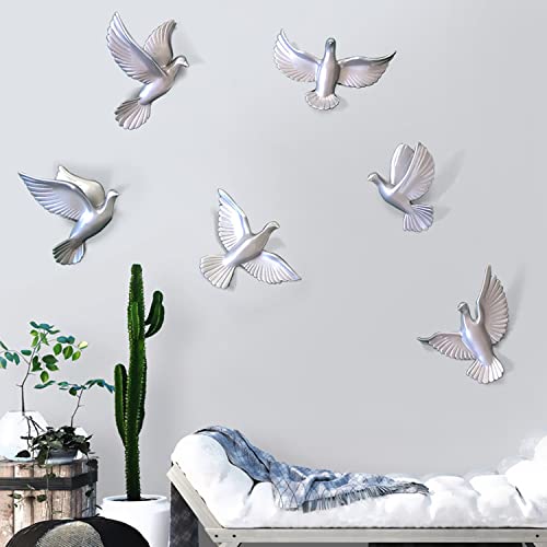 Décoration murale en métal lot de 6 colombes pour salon et jardin