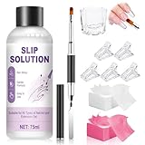 WEILAOK Polygel Slip Solution, Polygel Para Uñas Profesional, 75ml Slip Solution Polygel, Pincel Acrilico Uñas, 5 Clips de Uña, 1 Vaso de Cristal 100 Hojas de Limpieza (B)
