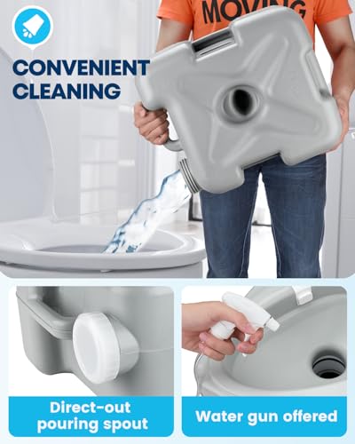 Kohree Camping Toilet Portable 5.3 Gal: 20L Porta Potty for Adults with Diagonal Elongated Bowl Seat - Handle Flush Pump Leak-Proof Cassette Toilet for RV Trailer Trucker Boat Marine Home Use