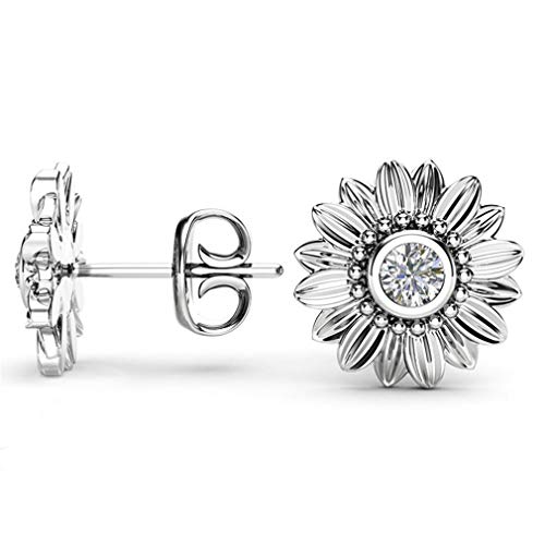 Preisvergleich Produktbild LnLyin Sonnenblumen-Ohrstecker, runde Cubic Zirkonia, elegante Ohrstecker, perfektes Geschenk für Frauen und Mädchen diameter about 0.8cm silber
