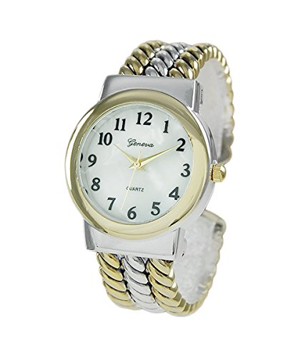Rosemarie Collections Women's Mother of Pearl Rope Bracelet Cuff Watch (Two Tone)