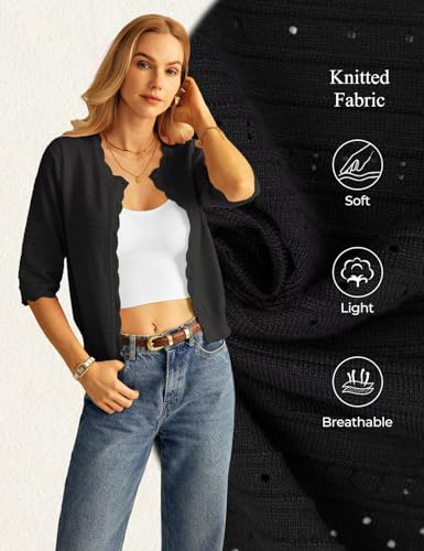 Image of GRACE KARIN Womens 3 /4 Sleeve Cardigan Sweater, Lightweight Cropped Cardigan Trendy, Dressy Casual Crochet Bolero Shrugs