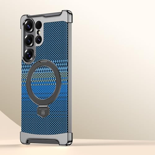Coque rigide Samsung S25 Ultra bleue avec anneau magnétique style carbone