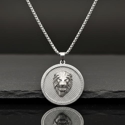Image of THE MEN THING LION REIGN - 37mm Titanium Steel Pendant with 24inch Round Box 5mm Chain for Men & Boys