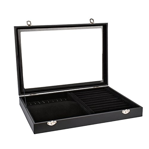 Vovoly Caja De Joyería Caja joyas Caso Estuche Organizador de exhibición Forrado de Terciopelo Negro
