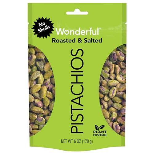 Wonderful Pistachios No Shells, Roasted & Salted Nuts, 6 Ounce Resealable Bag, Protein Snacks, Gluten Free, Healthy Snacks for Adults