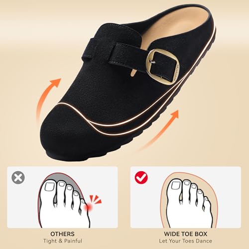 Image of BOSTANTEN Clogs for Women Wide Width Comfortable Suede Mules with Soft Footbed and Arch Support, Cute Slip On Potato Shoes