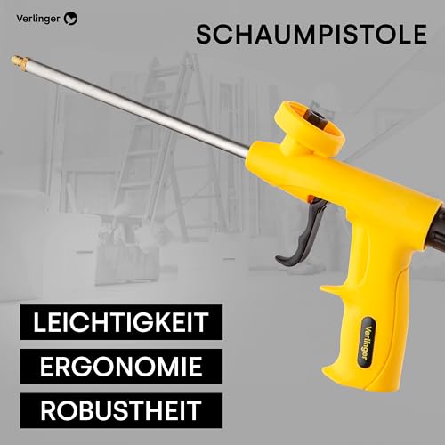 VERLINGER Schaumpistole für Bauschaum Klebstoffe, Präzise Dosier-Pistole, Bauschaumpistole Pistolenschaum PU schaum, Weiß Stahl Eco, DIY Projekte