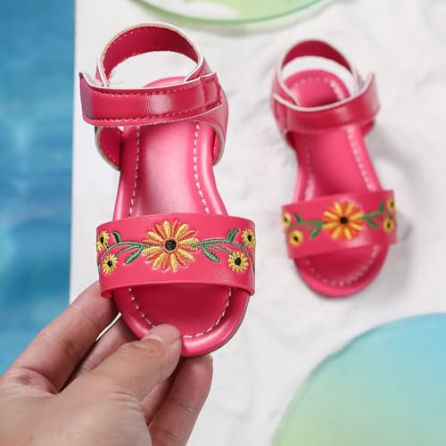 Toddler Girl Sandals Kids Floral Embroidered Open Toe Bohemian Summer Casual Ankle Strap Princess Flat Sandal Shoes4