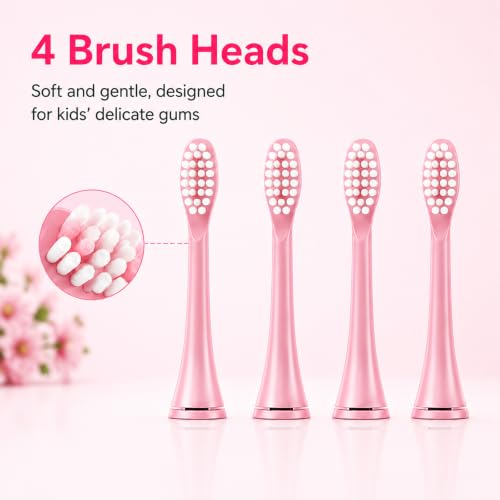 Image of Sonic Electric Toothbrush for Kids with 6 Modes, 4 Brush Heads & Rechargeable Battery, Ultra Soft Nylon Bristles, IPX7 Waterproof, Electric Power Tooth brush (Pink)