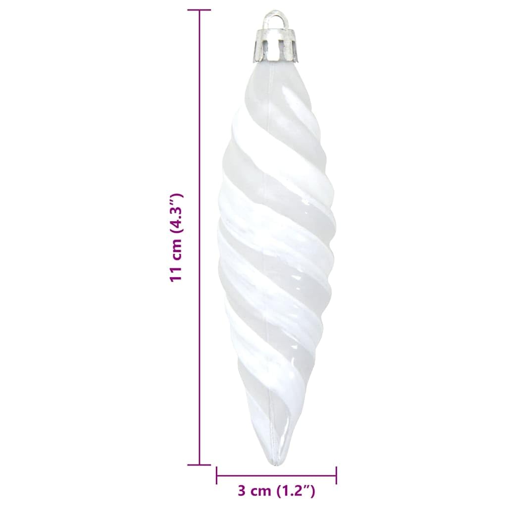 Bolas navideñas en forma de espiral, plástico, color blanco, 40 unidades, 3 x 11 cm, para árbol de Navidad, Adviento, invierno, abeto