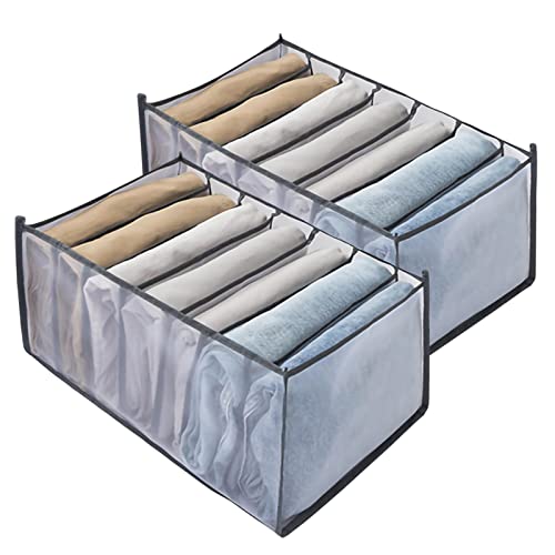 Lot de 2 boîtes de rangement pliables pour vêtements, jeans, 7 compartiments boite rangement vetement pour pantalons, leggings, t-shirts (Gris, 36 * 25 * 20cm) Cover