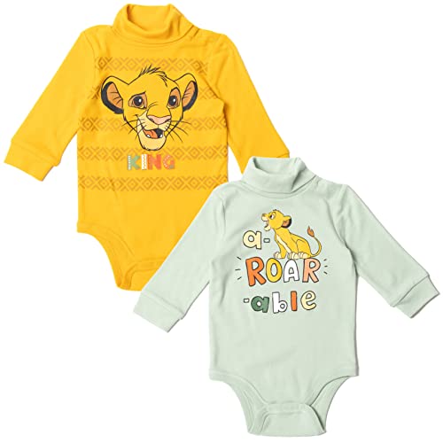 Disney Lion King Mickey Mouse Simba Baby 2 Pack Turtleneck Bodysuits Newborn to Infant