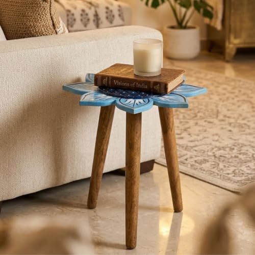 Image of Beautiful Antique Wooden Fold-able Side Table /End Table /Plant Stand /Stool Living Room Kids Play Furniture Table Round Sunflower Shape