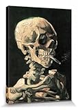 1art1 Vincent Van Gogh Póster Impresión En Lienzo Cráneo Fumando Un Cigarrillo, 1886 Cuadro En Bastidor De Camilla De Madera | Mural XXL | Imagen 80x60 cm