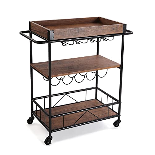 Versa Mavora Carro de cocina con ruedas, cajones y botellero, Verdulero con despensa y organizadores, con Botellero, Medidas (Al x L x An) 90 x 40 x 68 cm, Madera, Color Marrón y Negro