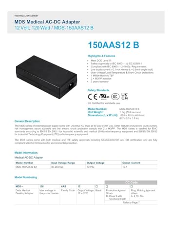 Alimentation MDS-150AAS24B 24V 6.25A 150W de rechange