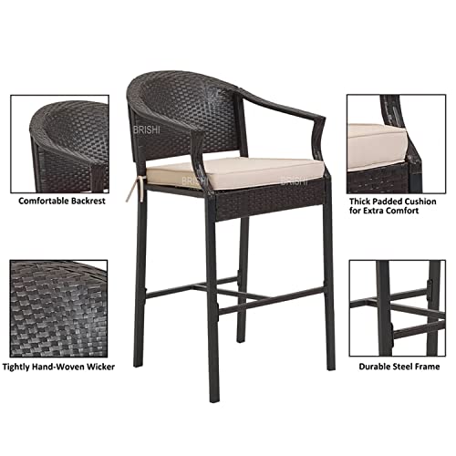 Image of BRISHI Outdoor Bar Set Garden Patio Bar Set 1+2 2Chairs and Table Set Balcony Bar Table with Stool Set (Brown)
