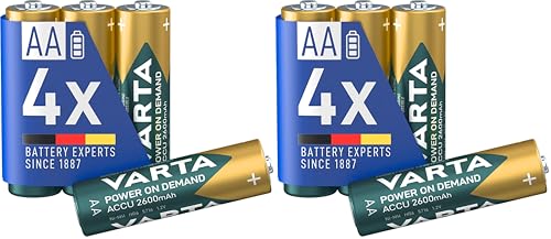Pilas AA VARTA recargables Ni-MH 2600 mAh de alta capacidad en pack de 8 unidades