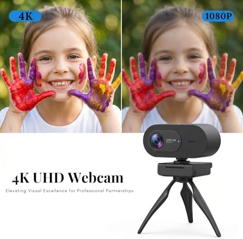 Vauvinmaic 4K Webcam with Microphone, UHD Ultra-HD Computer Camera with Privacy Cover & Noise-Canceling Mic, 100° Wide Angle, USB Plug & Play Pro Desktop Web Cam for Zoom, Skype, Teams, Streaming - 1