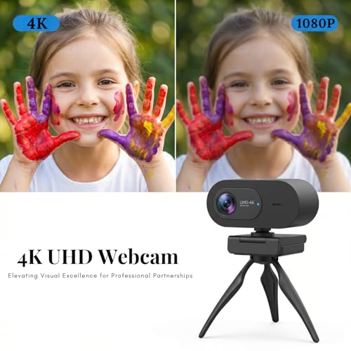 Vauvinmaic 4K Webcam with Microphone, UHD Ultra-HD Computer Camera with Privacy Cover & Noise-Canceling Mic, 100° Wide Angle, USB Plug & Play Pro Desktop Web Cam for Zoom, Skype, Teams, Streaming