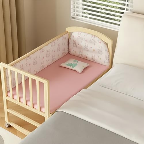 Image of FURNIFEST Hemicot Baby Crib, Cradle with Rocker, Baby Cot with Beautiful Mosquito Net, Converts into Work Desk, Cradle Rocker with Lockable Wheels, Multifunction Convertible Baby Bed