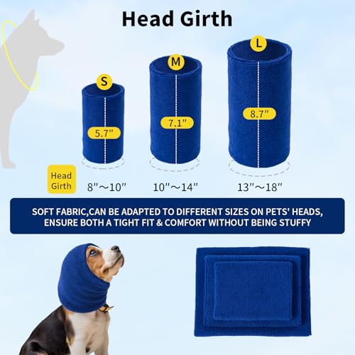 Image of Dog Ear Muffs Noise Protection, Dog Calming Hoodie Cat Anxiety Relief Ear Wrap, Double Layer Thickened Soft Elastic Neck Head Cover Noise Cancelling for Grooming,Force Drying,Fireworks (Blue, Small)
