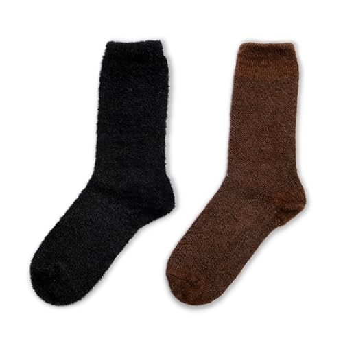 Image of RAFRAY Winter Socks - Warm Fluffy Women's Socks in Gift Box - Calf-Length - 2 Pairs - Brown & Black - Size US W 5-9.5
