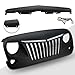 SUNPIE Jeep Wrangler JK Grill with DRL & Turn Signal LED Light Bars - Matte Black Grille Replacement 2007-18 Rubicon Sahara Sport (White DRL Amber Turn Signals, Paintable, ABS)
