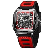 W WOLF-CUB Orologio meccanico automatico da uomo, cinturino in pelle americana, antigraffio, impermeabile, per immersioni subacquee, Rosso, affari, lusso