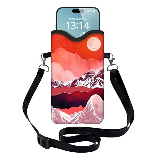 Image of Men Women Phone Sleeve Pouch Case Bag with Crossbody Strap /Neck Lanyard for iPhone 17 /16 /15 Pro Max, Air, 16 /15 Plus, 16e; Red