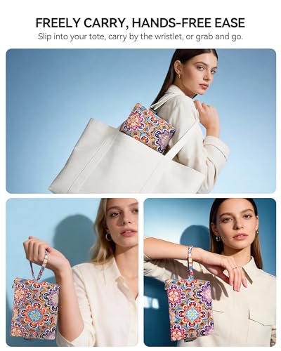 Image of Gloppie Small Makeup Bag for Purse Boho Cosmetic Sunscreen Bags for Women | Compact Travel Size, 4 Inner Storage Pockets, Multi-Use Pouch for Cosmetics & Jewelry, Wristlet Purse, Bohemian Geometric