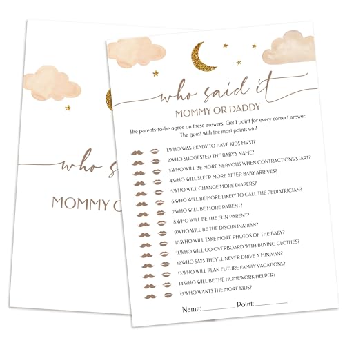 Mom or Dad Guessing Game, Set of 25 Cards, Baby Shower Game for Girl or Boy, Gender Reveal Party, Twinkle Little Star Gender Neutral Party Activities Supplies-09