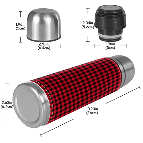 Insulated Water Bottle Stainless Steel Water Bottles Metal Water Bottle, Retro Red Black Plaid #TOP4
