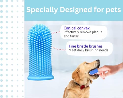 Image of Gomoly Pet Toothbrush, 360 Dog Tooth Cleaning Set, Cat Finger Cover Toot-hbrush for Cleaning Tongue Coating and Tooth Care, Pet Silicone Finger Cover Toothbrush Set of 2 with case (Clear, Large)
