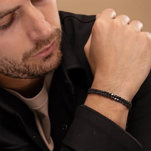 IEFLIFE Bracelet Gifts for Men Him - Silver/Black Stainless Steel Cuban Link Chain Bracelet Gifts for Son Grandson, Fathers Day Anniversary Birthday Gift for Men Husband, 8mm Bracelets Gift Jewelry2