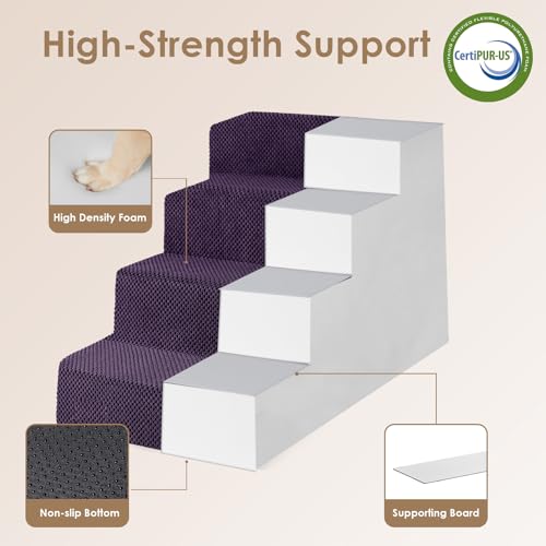 Image of EHEYCIGA Dog Stairs for Bed 20 inch H, 4-Step Extra Wide Dog Steps for High Bed, Pet Steps for Small Dogs and Cats, Non-Slip Balanced Pet Ramp Indoor, Purple