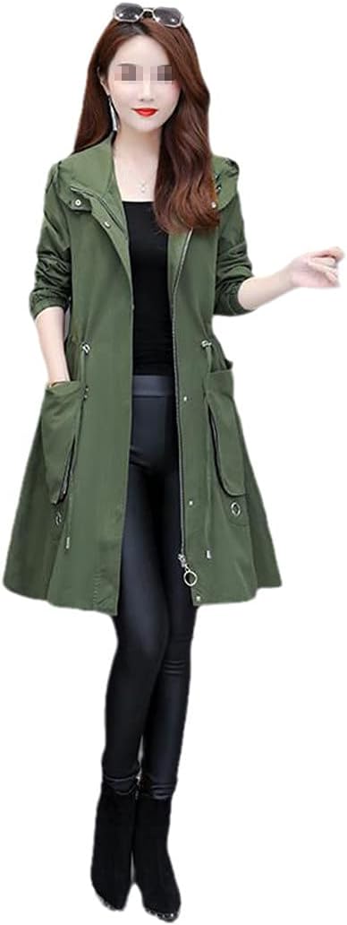Hooded Trench Coat Women Spring Long Outerwear Casual Tops Female Cotton Windbreaker Windproof Coats